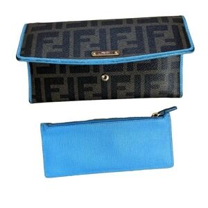 Fendi Zucca FF Logo Continental wallet tobacco turchese blue